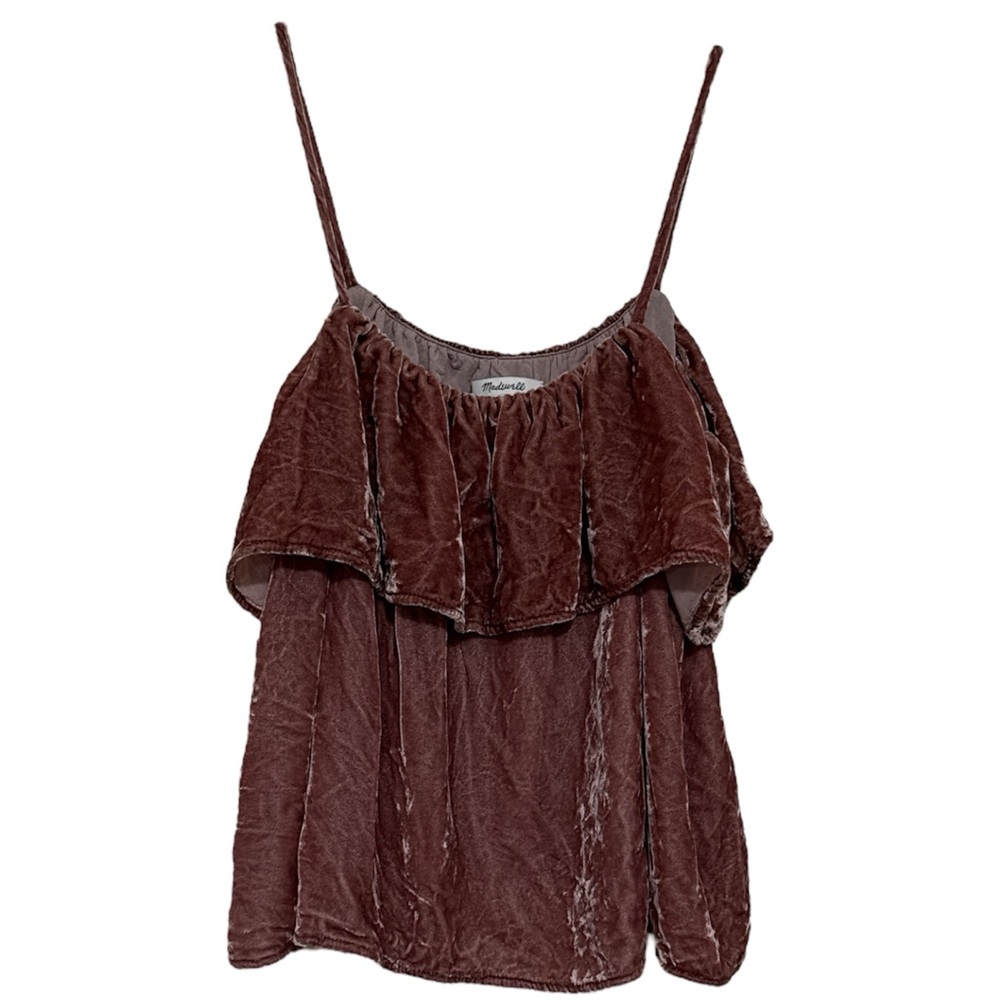 Madewell Crushed Velvet Silk Ruffle Cami Top In Mauve Pink Size Small